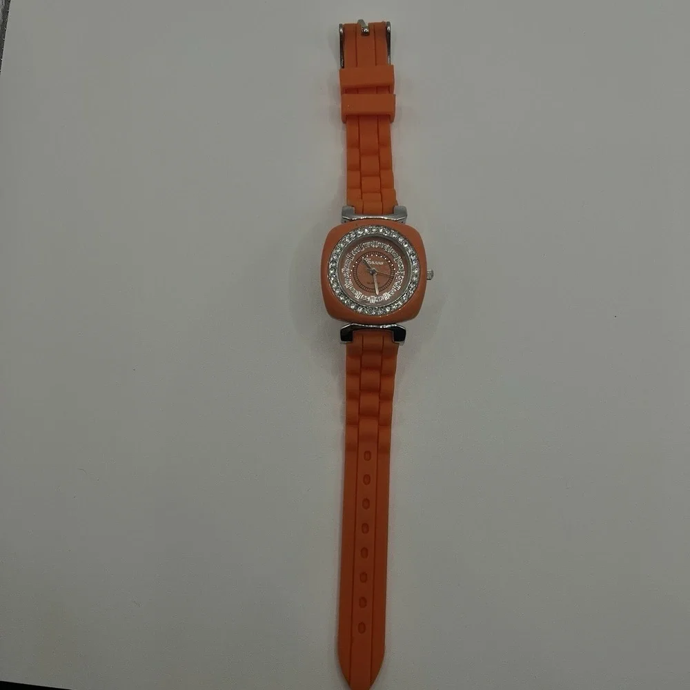 Geneva Women's Orange Jelly Band Watch Crystal Accent Silicone Rubber N0 Battery